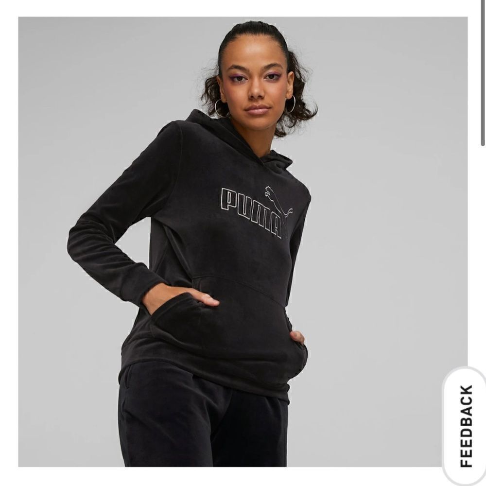 Puma Hoodie sz small black velvet velour sweatshirt hoodie